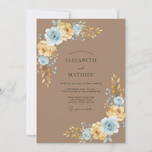 Taupe Azure Gemalte Hochzeit Einladung