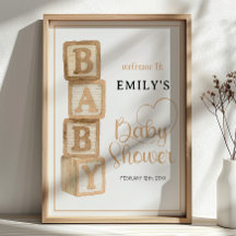 Taupe Baby Blocks Baby Shower Welcome Poster
