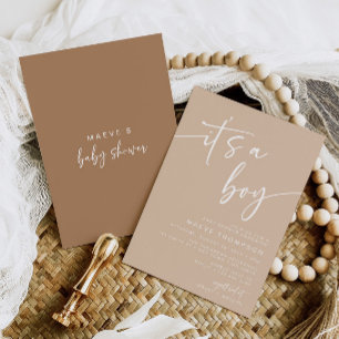 Taupe Baby Dusche Einladung Modern Sein a Boy Tan