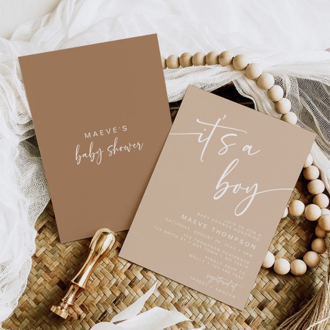 Taupe Baby Dusche Einladung Modern Sein a Boy Tan (Von Creator hochgeladen)