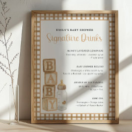 Taupe Baby Shower Signature Drinks Sign Printable Poster