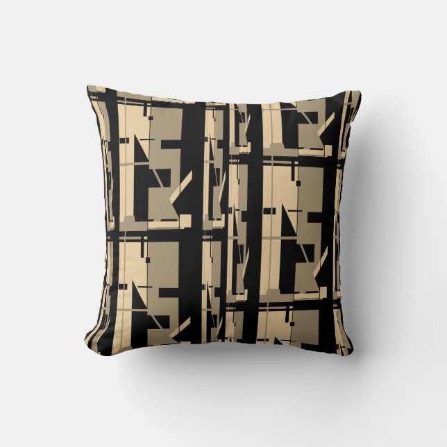 Taupe Beige Black Southwest Look Large Mosaics Kissen (Vorderseite)