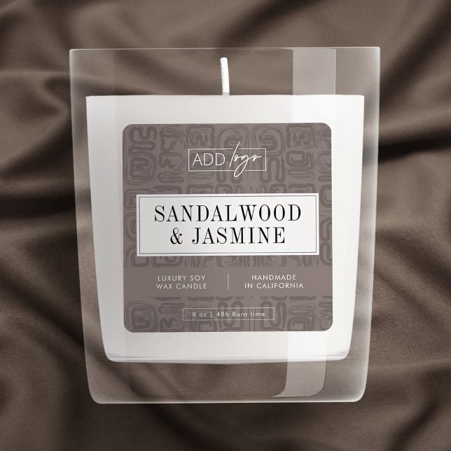 Taupe Beige Boho Wax Melts Candle Jar Product Quadratischer Aufkleber (Neutral boho abstract pattern business logo square product label design)