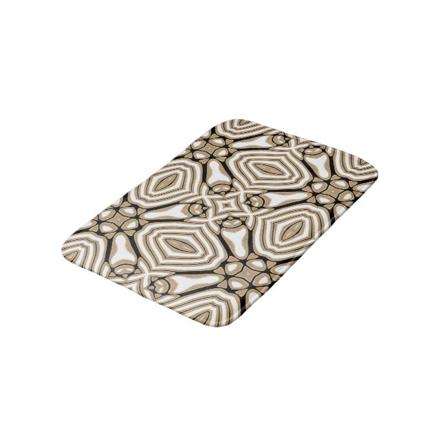 Taupe Beige Brown Schwarz-weiß Orient Art Pattern Badematte (Schrägansicht)