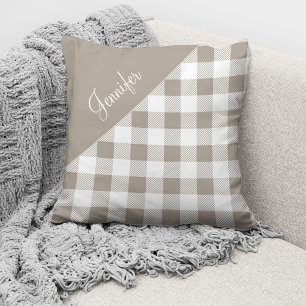 Taupe Beige Buffalo Karierter Karo Mustername Kissen
