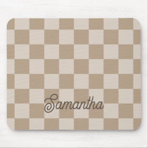 Taupe Beige Schachbretter Script Name Mousepad