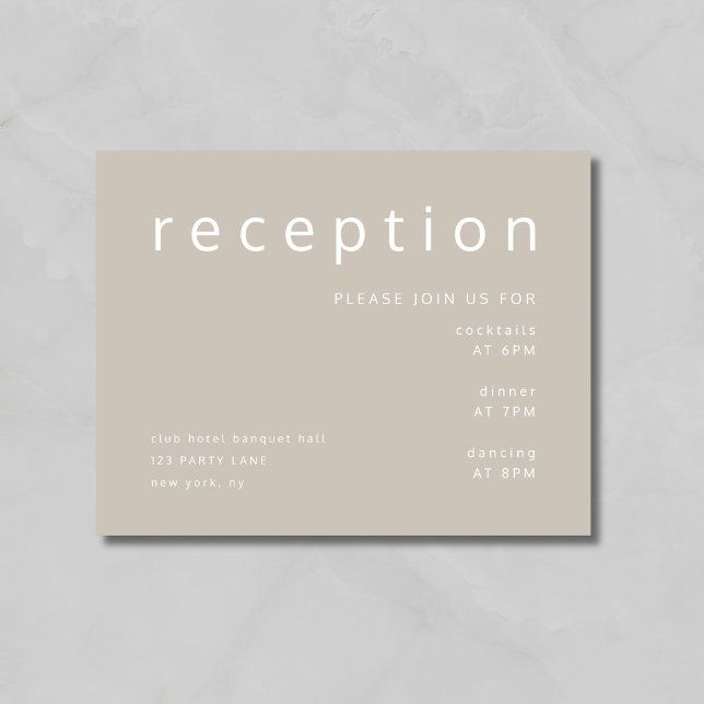 Taupe Beige Typografie Elegante Wedding Empfang Begleitkarte (Elegant Taupe Wedding Reception Enclosure Card)