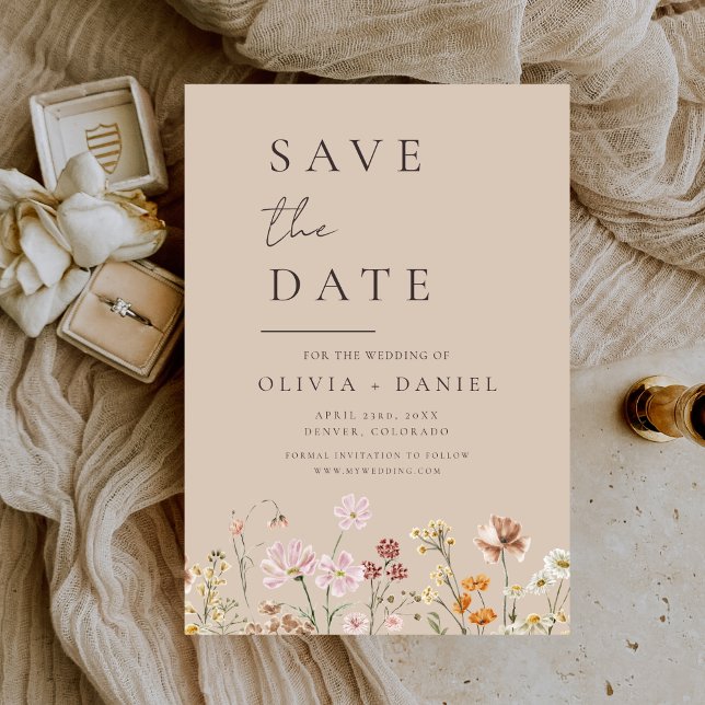 Taupe Beige Wildblumen Boho Save the Date (Von Creator hochgeladen)