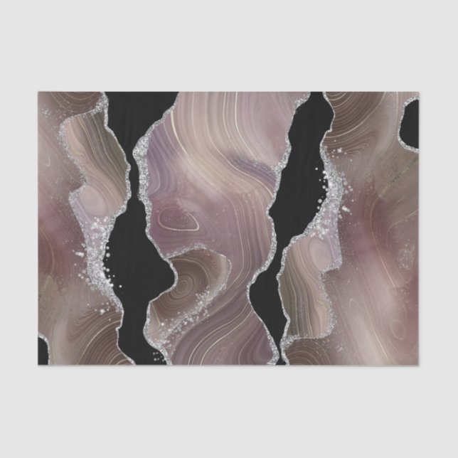 Taupe & Black Agate mit Silver Glitzer Geode Seidenpapier (Vorderseite)