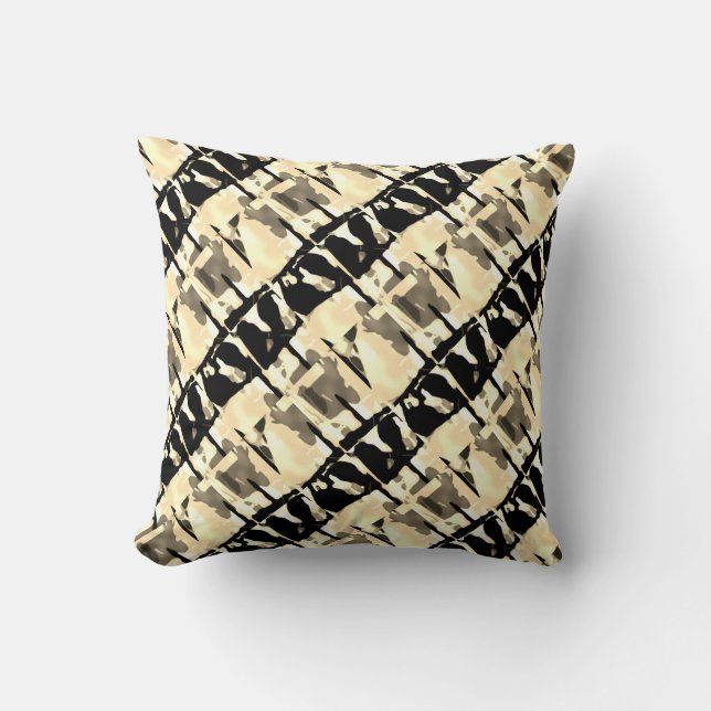 Taupe Black Beige Abstrakte kleine Fliesen Kissen (Vorderseite)