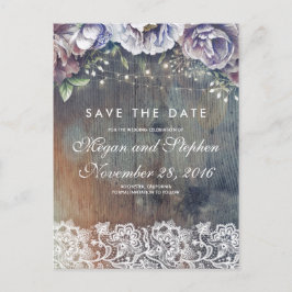 Taupe, Blue und Maroon Floral Save the Date rustik Ankündigungspostkarte