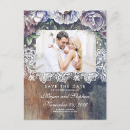 Taupe, Blue und Maroon Floral Save the Date rustik Ankündigungspostkarte