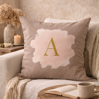 Taupe Blush Monogram Throw Pillow Kissen