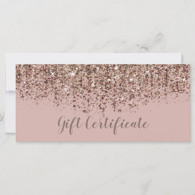 Taupe Blush Pink Bronze Glitzer Geschenk-Zertifika (Vorderseite)