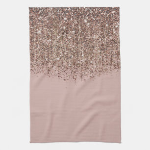 Taupe Blush Pink Rose Gold Bronze Glitzer Cascade Geschirrtuch