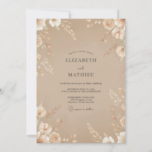 Taupe-Blüten-Hochzeit Einladung