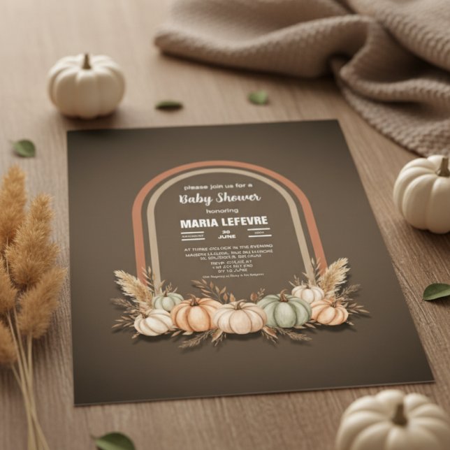 Taupe Boho Arch Pumpkin Fall Baby Dusche Einladung (Taupe Boho Arch Pumpkin Fall Baby Shower Invitation)