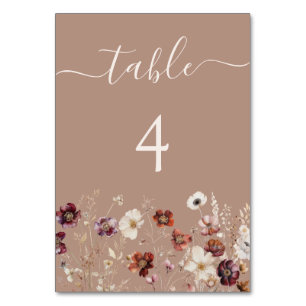 Taupe Boho Fall Wildblume Wedding Tischnummer