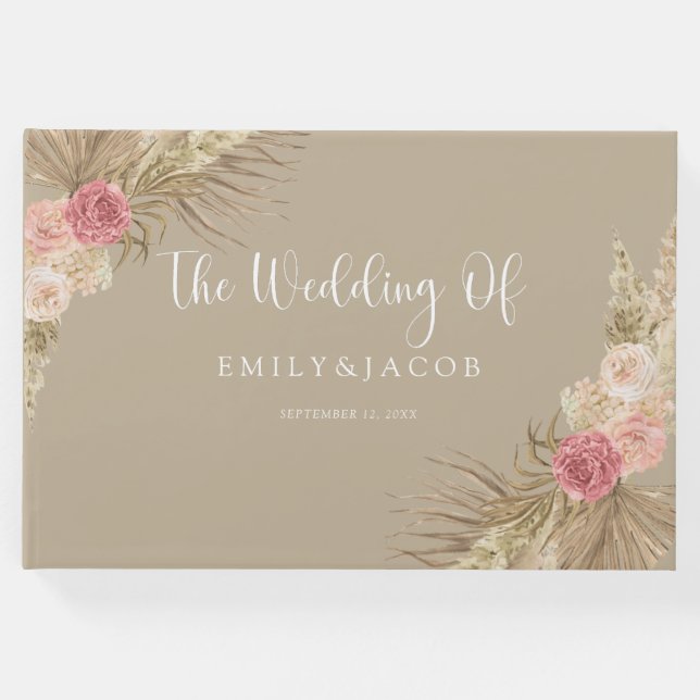 Taupe Boho Floral Wedding Gästebuch (Vorderseite)