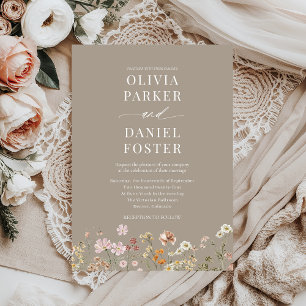 Taupe Boho Wildblume Minimalistisch Wedding Einladung