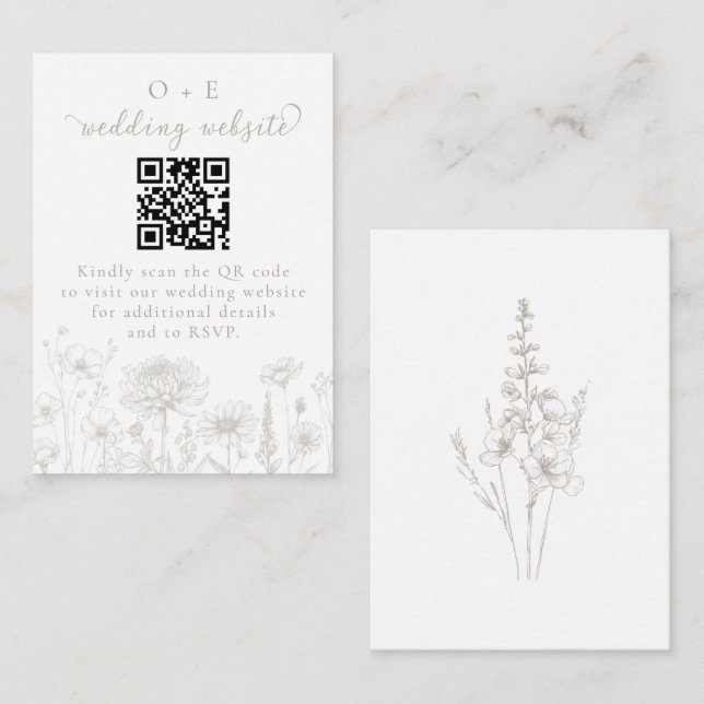 Taupe Botanical Minimal Wedding Website QR Code Begleitkarte (Vorne/Hinten)