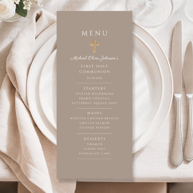 Taupe Boy First Communion Menükarte (Taupe Boy First Communion Menu)