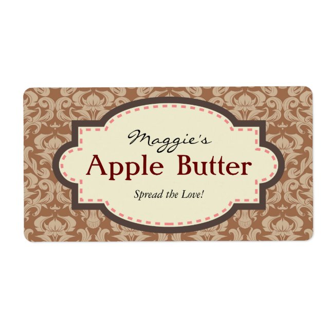 Taupe & Brown Apple Butter Jam Jar Labels, kundens (Vorne)
