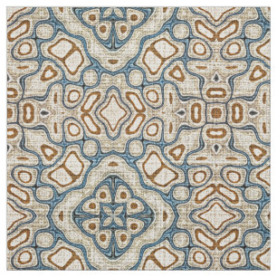 Taupe Brown Aquamarin Blue Bali Batik Style Muster Stoff