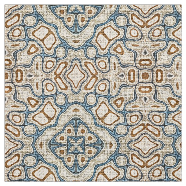 Taupe Brown Aquamarin Blue Bali Batik Style Muster Stoff (Muster)