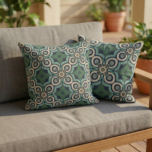 Taupe Brown Aquamarin Green Blue Orient Bali Art M Kissen