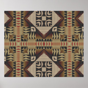 Taupe Brown Dark Red Black Ethnic Tribal Mosaik Poster