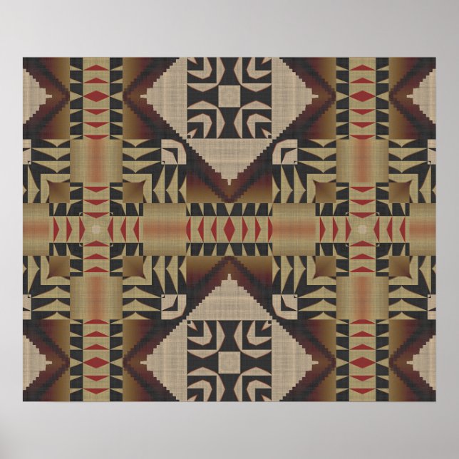 Taupe Brown Dark Red Black Ethnic Tribal Mosaik Poster (Vorne)