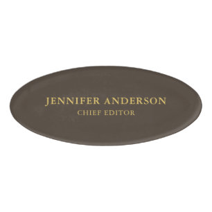 Taupe Brown & Gold Color Beruflich Modern Schlicht Namenschild