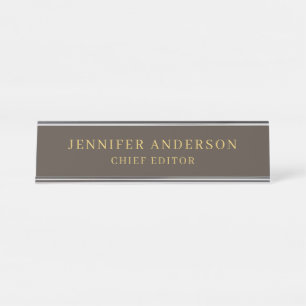 Taupe Brown & Gold Color Beruflich Modern Schlicht Schreibtischnamensplakette