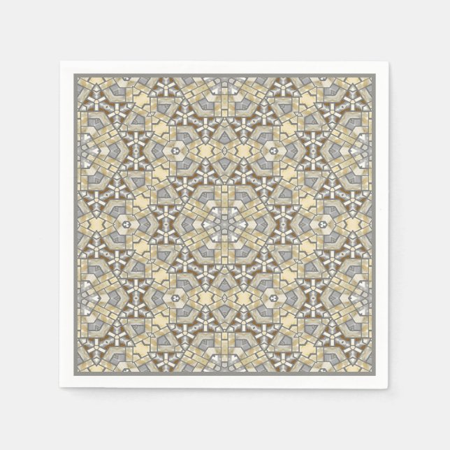Taupe Brown Gray Beige Mosaic Kaleidoscope Muster Serviette (Vorderseite)