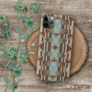 Taupe Brown Orange Türkis Tribal Mosaik Muster iPhone 11Pro Max Hülle