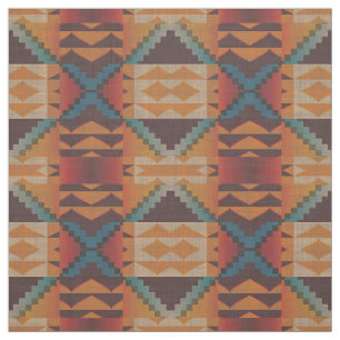 Taupe Brown Red Aquamarin Blue Orange Ethnic Look Stoff