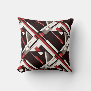 Taupe Brown Red White Diagonal Geometric Design Kissen