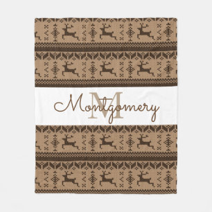 Taupe & Brown Rentier Nordic Sweater Pattern Fleecedecke