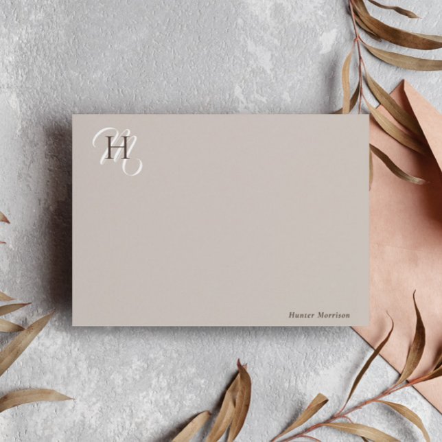 Taupe Brown Stacks Initials Elegant Mitteilungskarte (Von Creator hochgeladen)