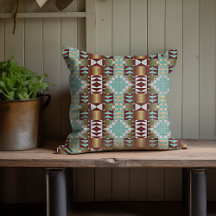 Taupe Brown Turquoise Aqua Blue Tribal Muster