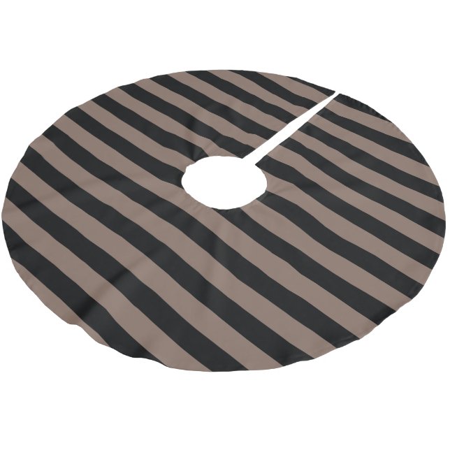 Taupe Brown und Black Parallel Stripes Polyester Weihnachtsbaumdecke (Schrägansicht)