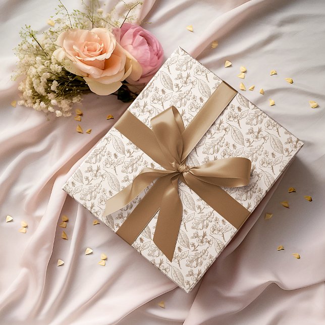 Taupe Brown Verlasse Blumenmuster auf Elfenbeinkru Geschenkpapier (Von Creator hochgeladen)