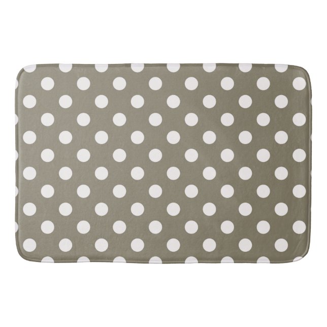 Taupe Brown & White Polka Dots Badematte (Vorderseite)