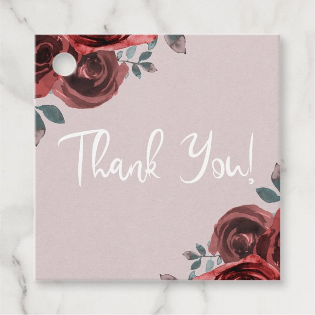 Taupe Burgundy Rose Grüne Hochzeit Geschenkanhänger (Vorderseite)