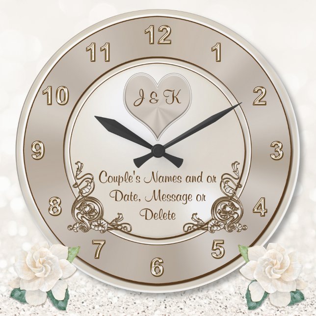 Taupe, Champagner Elfenbein, Hochzeitsmauer Große Wanduhr (Engagement gift suggestions. Wedding wall clock. Personalised, marriage gift for sister, best friend)