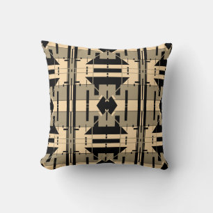 Taupe Cream Black Geometric Abstrakt Tile Design Kissen