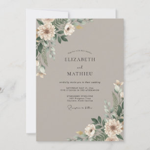 Taupe Cream Bloom Hochzeit Einladung