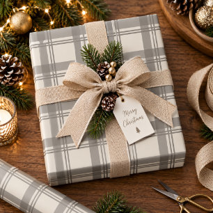 Taupe-Creme neutrales Tartan Karo Weihnachten Geschenkpapier