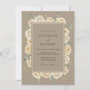 Taupe-Creme-Warme-Rosen-Hochzeit Einladung